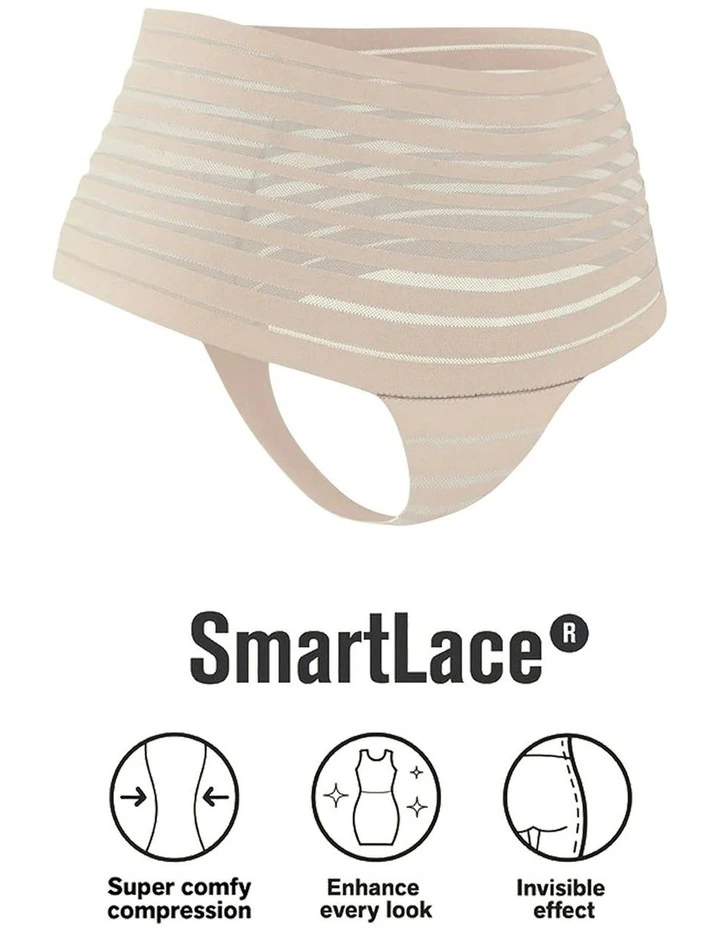 Sheer Stripe Tummy Compression High Waist Thong in Nude image 7