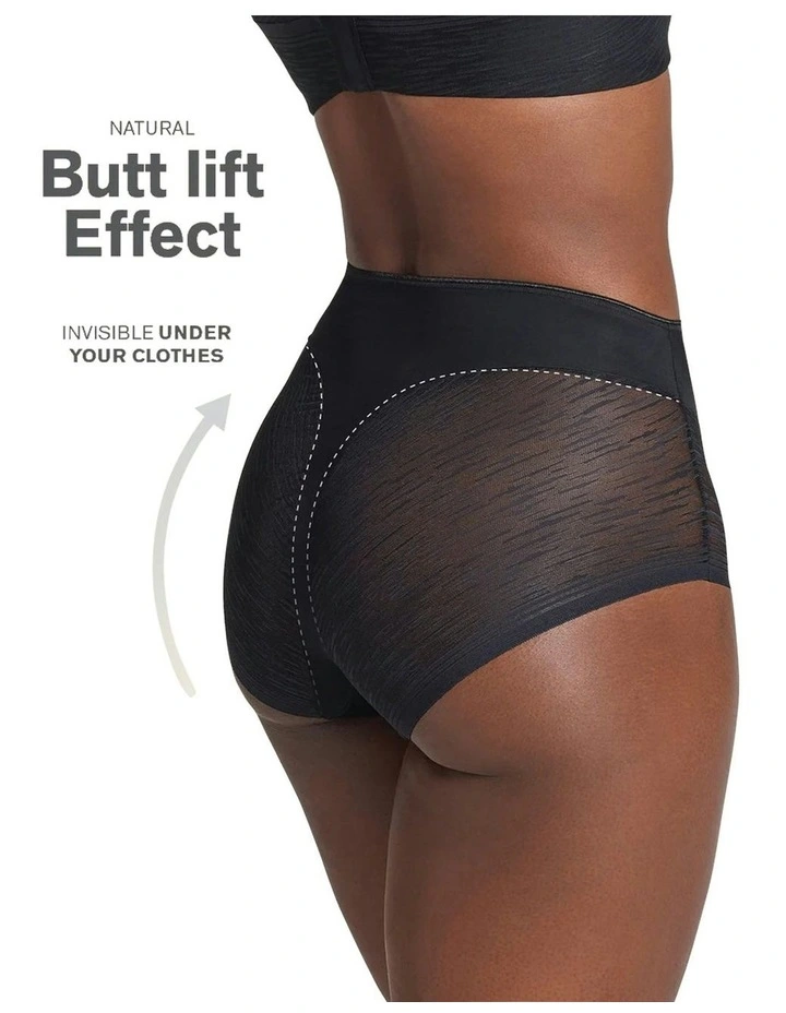 Sheer Undetectable Medium Control High Waist Shaping Brief in Black image 3