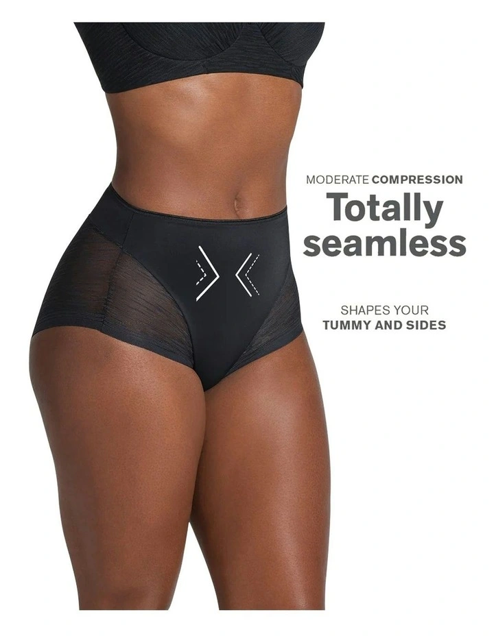 Sheer Undetectable Medium Control High Waist Shaping Brief in Black image 4