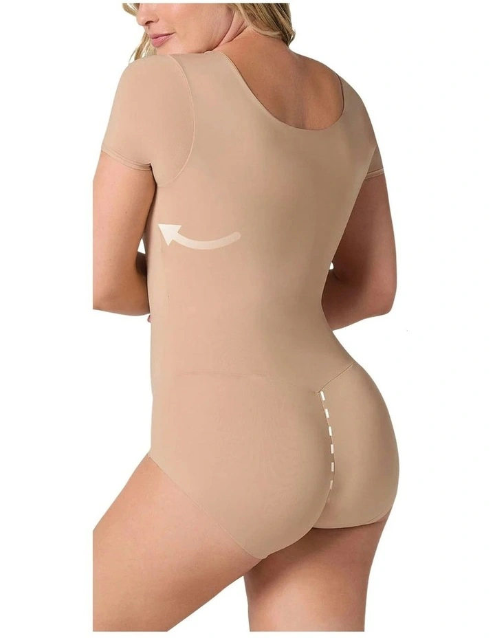 Essential Boldly Short Sleeve Shaping Tummy Control Bodysuit in Golden Beige image 2