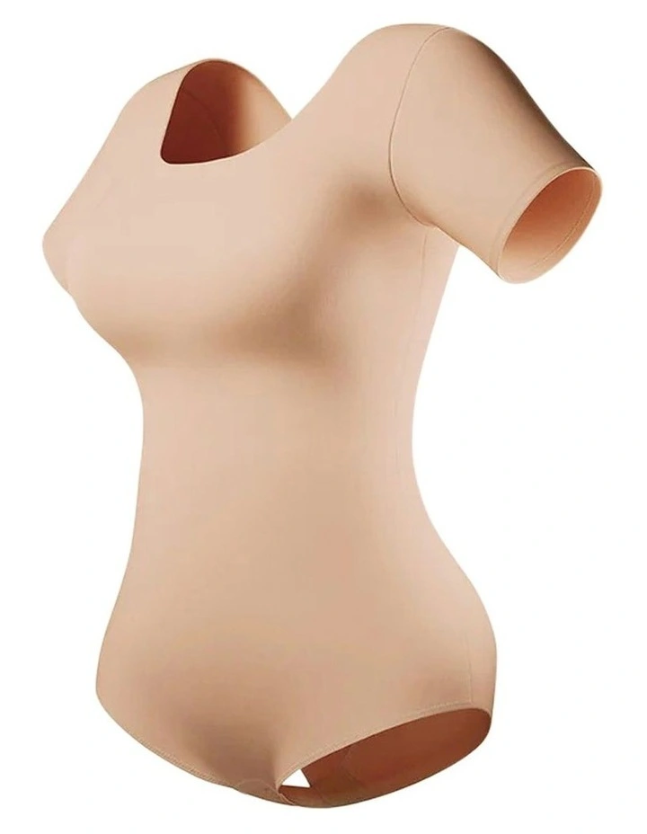 Essential Boldly Short Sleeve Shaping Tummy Control Bodysuit in Golden Beige image 5
