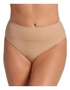 High-Waist Seamless Effect Tummy Control Shaper Thong in Beige