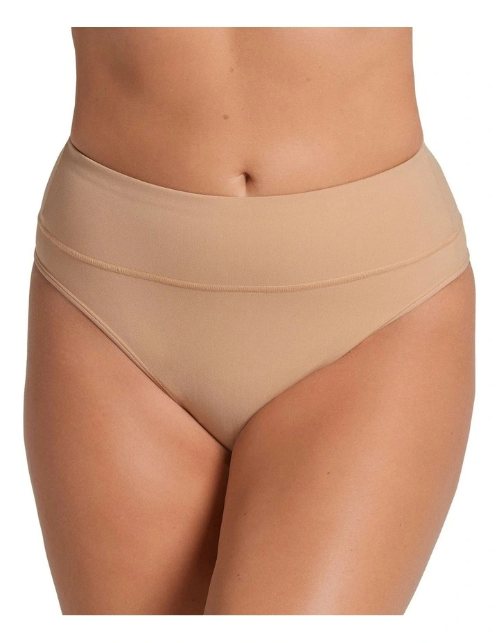 High-Waist Seamless Effect Tummy Control Shaper Thong in Beige image 1