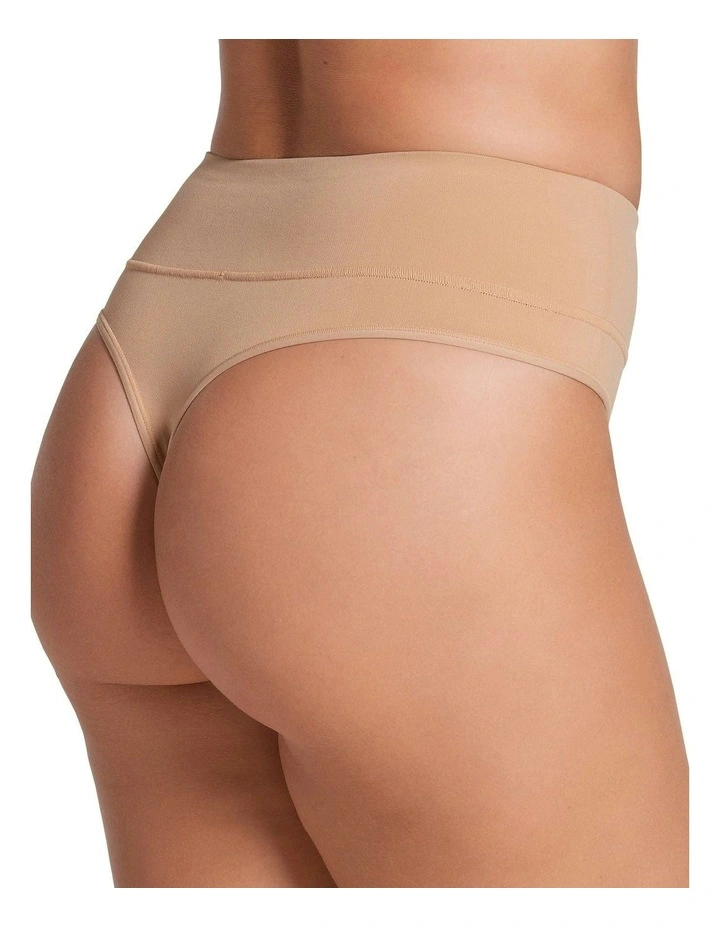 High-Waist Seamless Effect Tummy Control Shaper Thong in Beige image 2