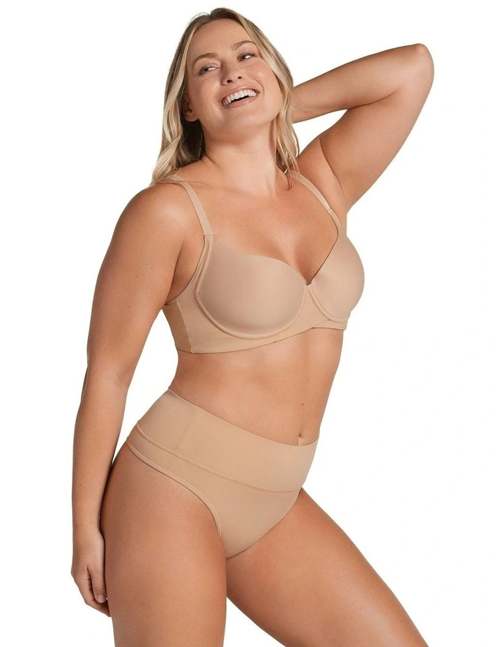 High-Waist Seamless Effect Tummy Control Shaper Thong in Beige image 3