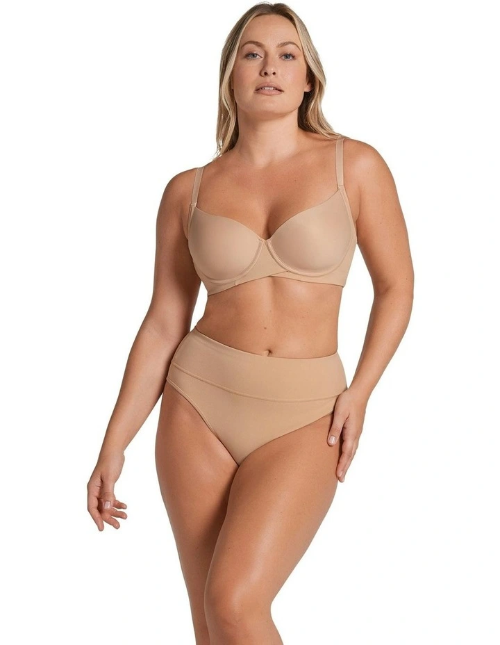 High-Waist Seamless Effect Tummy Control Shaper Thong in Beige image 4