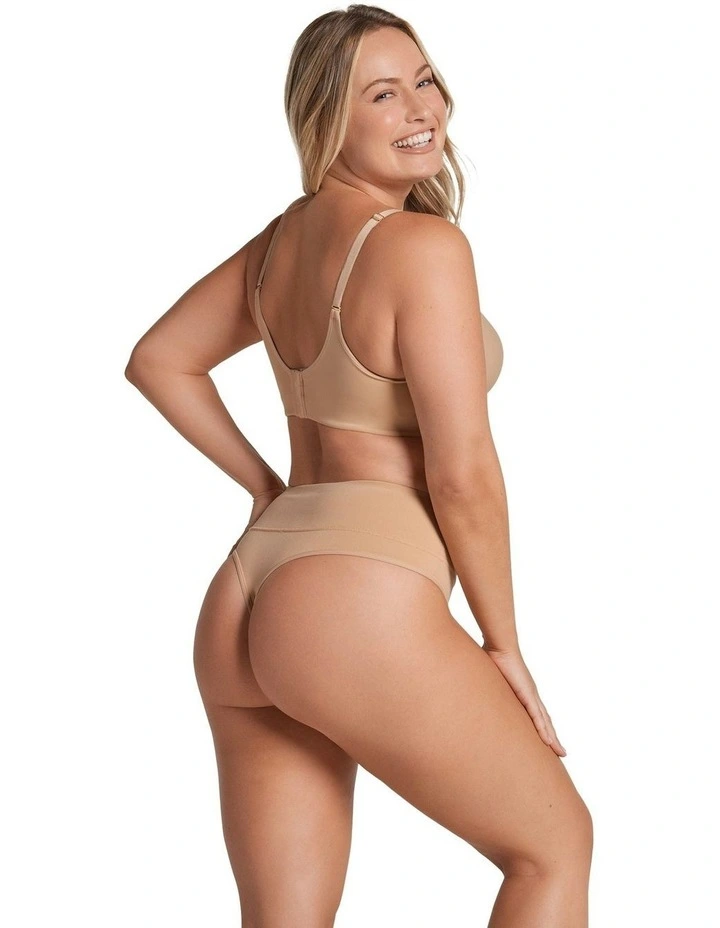 High-Waist Seamless Effect Tummy Control Shaper Thong in Beige image 5