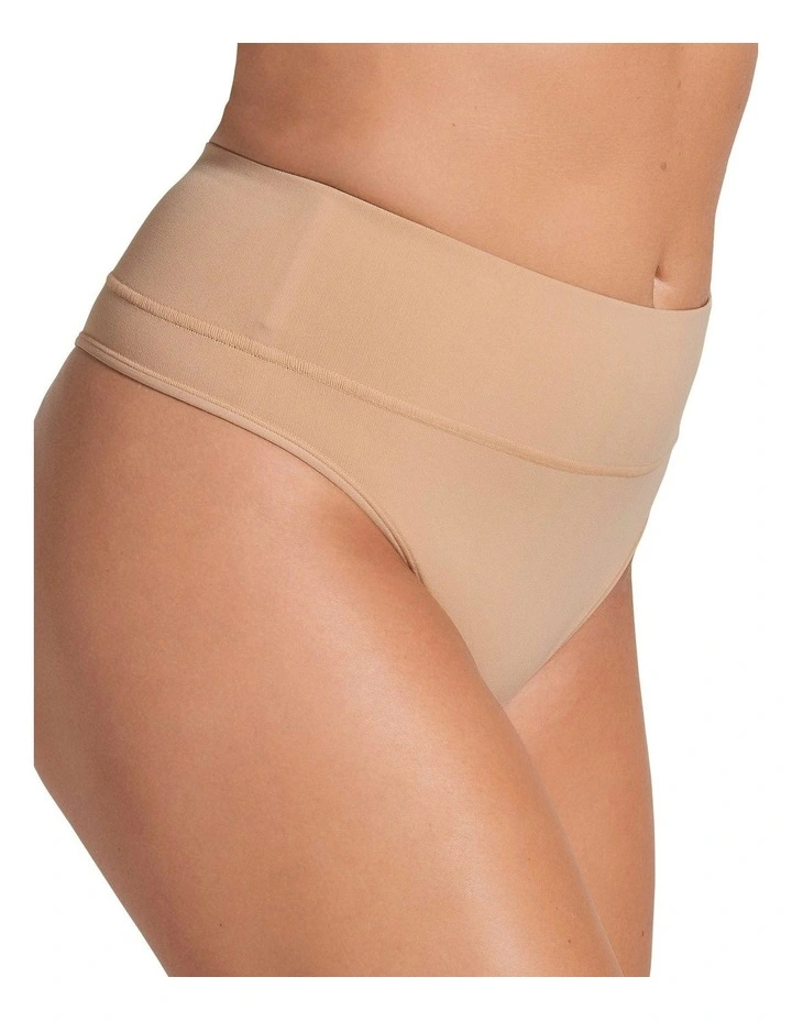 High-Waist Seamless Effect Tummy Control Shaper Thong in Beige image 6