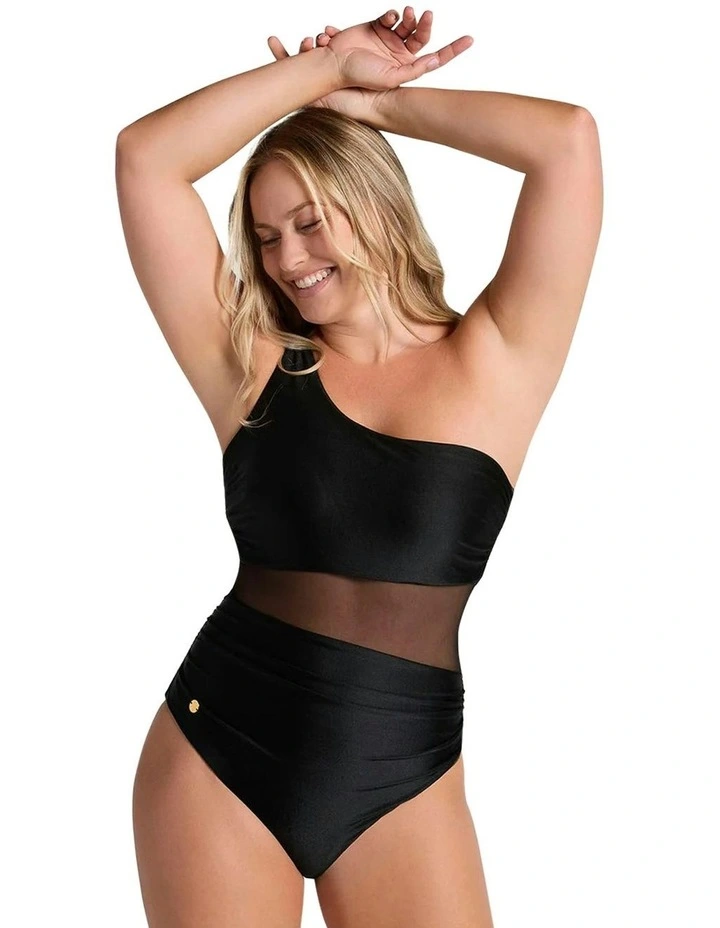 Radiant Padded One Shoulder Shaping One-Piece Swimsuit in Black image 3