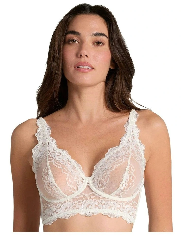 Milan Sheer Lace Wired Longline Bra in Ivory image 1