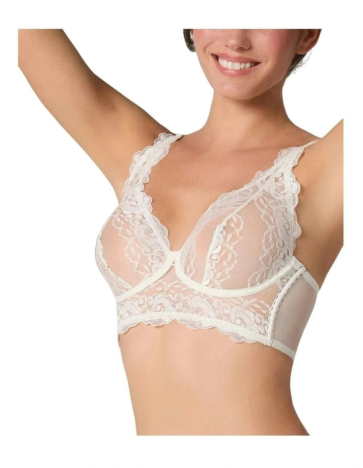 Milan Sheer Lace Wired Longline Bra in Ivory image 3