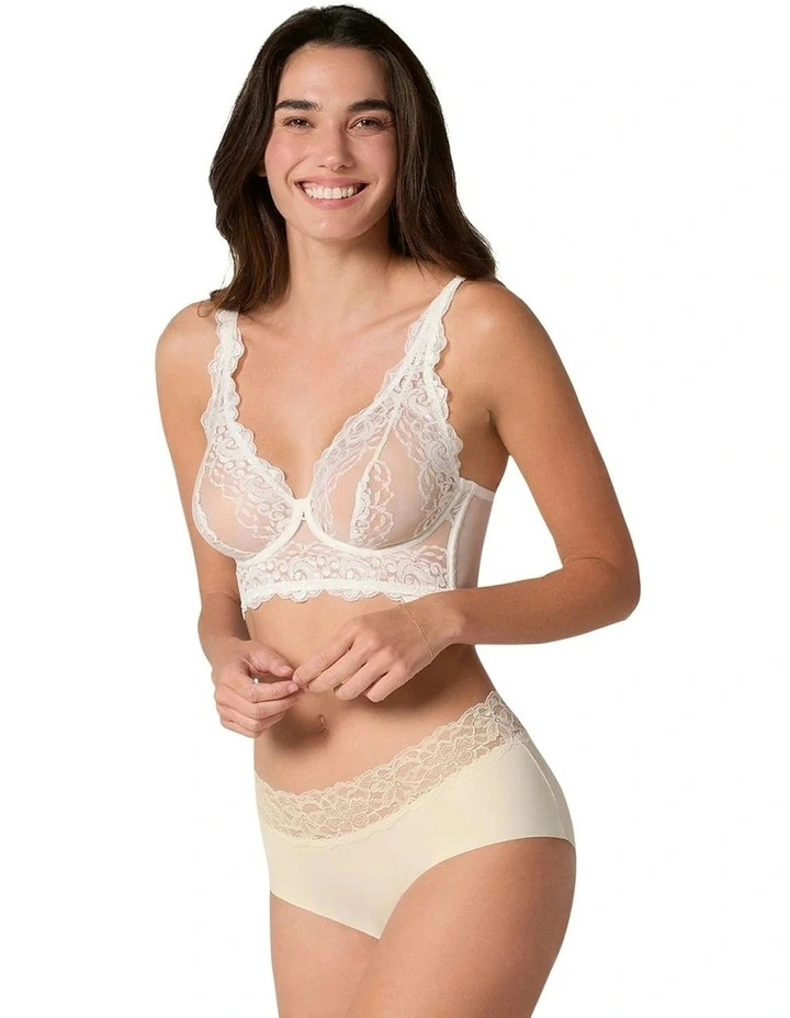 Milan Sheer Lace Wired Longline Bra in Ivory image 4