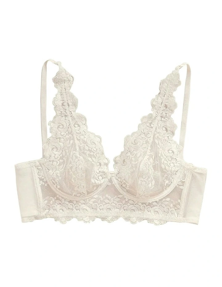 Milan Sheer Lace Wired Longline Bra in Ivory image 5