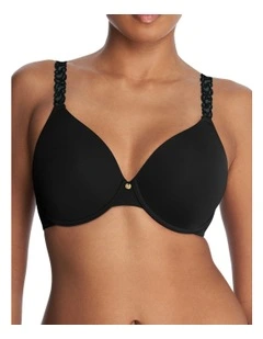 Pure Luxe Lace Strap Smooth Contour T-shirt Bra in Black