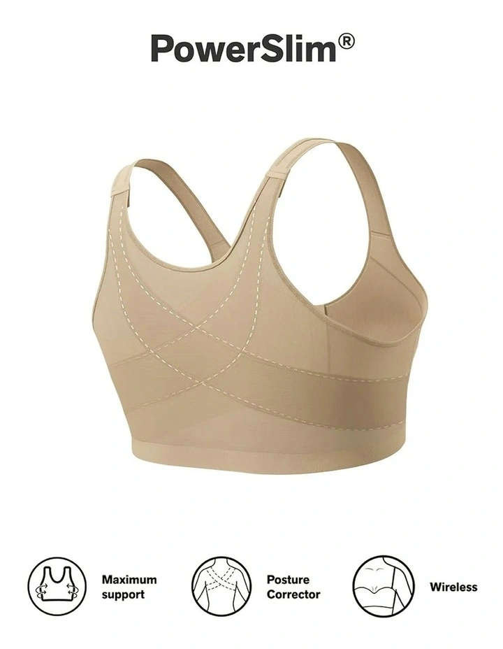 Multi Functional Posture Corrector Wireless Front Open Bra in Beige image 6