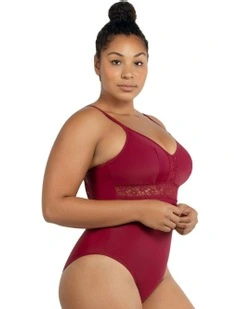 Brigitte Low Back One Piece Swimsuit with Lace in Rumba Red