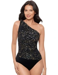 One Shoulder Tummy Control Swimsuit in Black