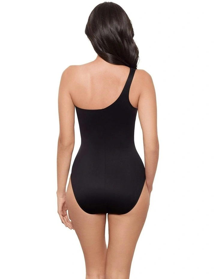 One Shoulder Tummy Control Swimsuit in Black image 2
