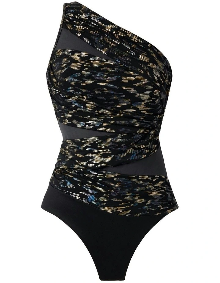 One Shoulder Tummy Control Swimsuit in Black image 6