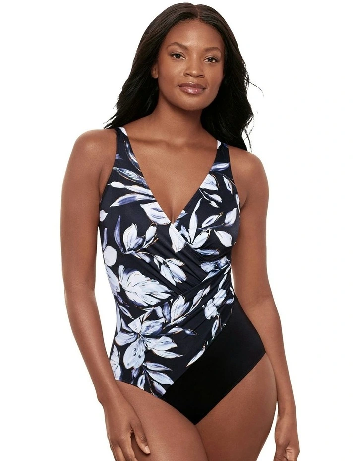 Oceanus Soft Cup Shaping Swimsuit in Black and White image 1