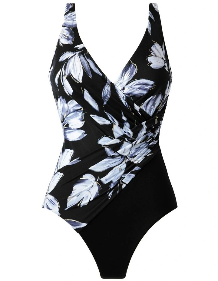 Oceanus Soft Cup Shaping Swimsuit in Black and White image 5