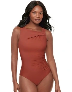 High Neck One Piece Shaping Swimsuit in Brown