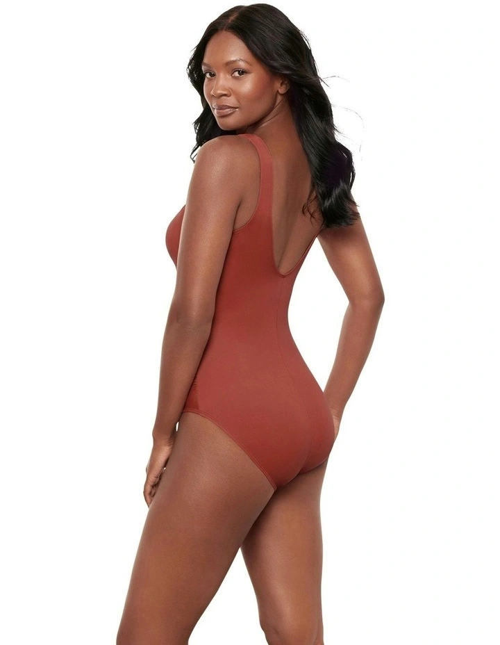 High Neck One Piece Shaping Swimsuit in Brown image 4