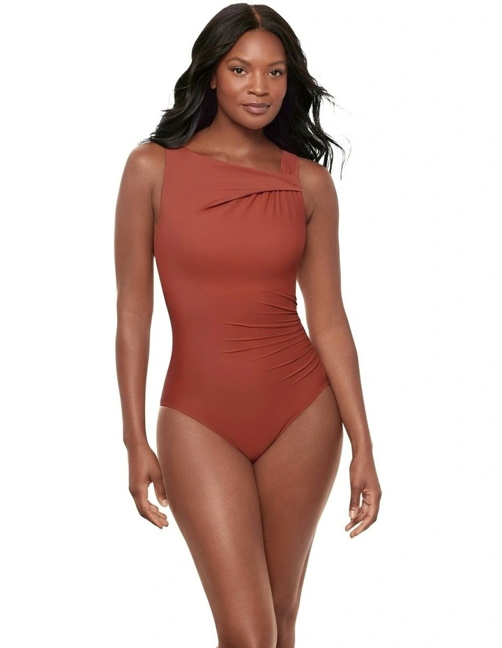 High Neck One Piece Shaping Swimsuit in Brown image 5