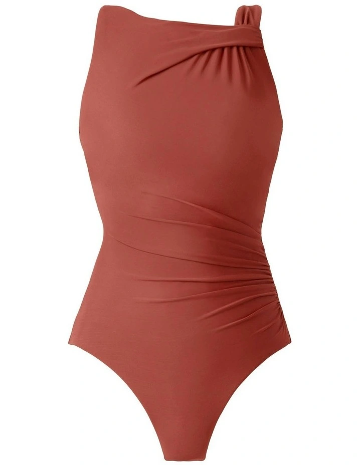 High Neck One Piece Shaping Swimsuit in Brown image 6