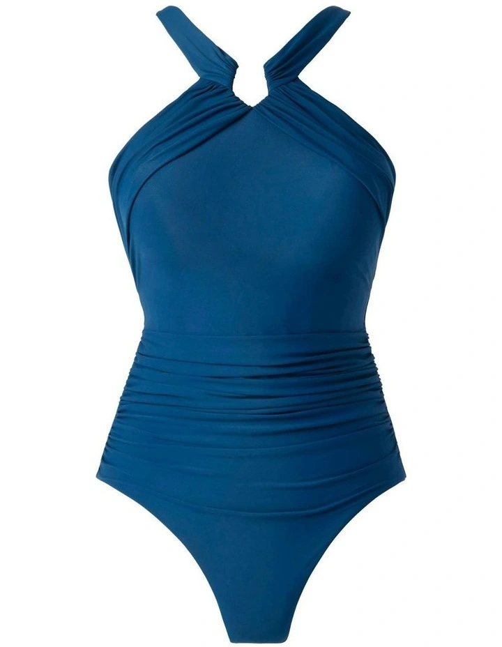 Rock Solid Aphrodite High Neck Shaping Swimsuit in Blue image 6