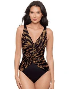 Raya de Safari Charmer V Neck Tummy Control Swimsuit in Black/Brown