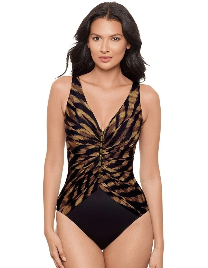 Raya de Safari Charmer V Neck Tummy Control Swimsuit in Black/Brown image 1