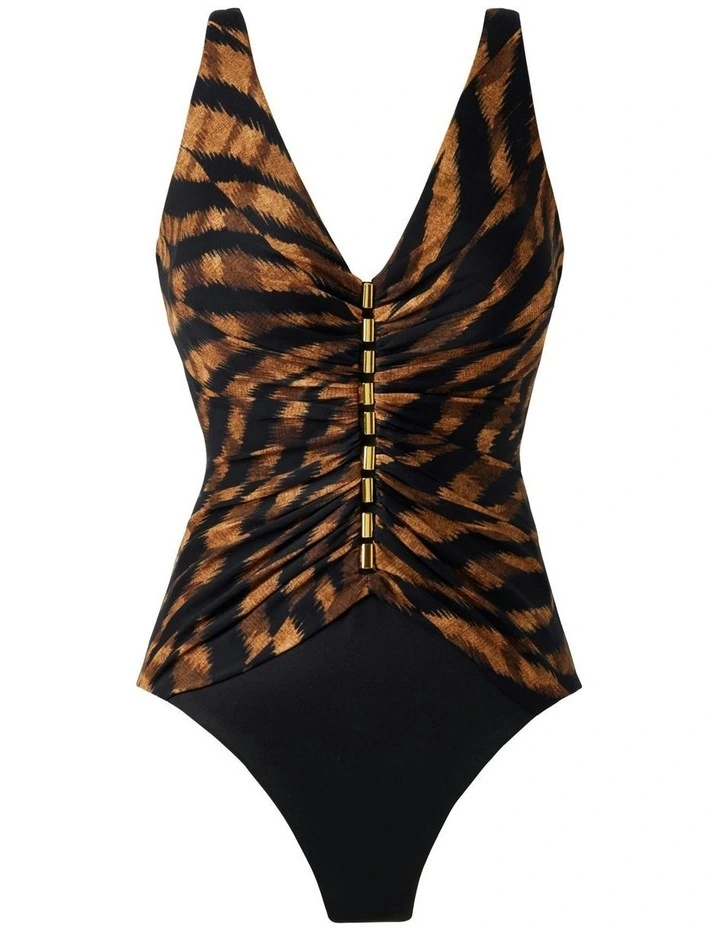 Raya de Safari Charmer V Neck Tummy Control Swimsuit in Black/Brown image 6