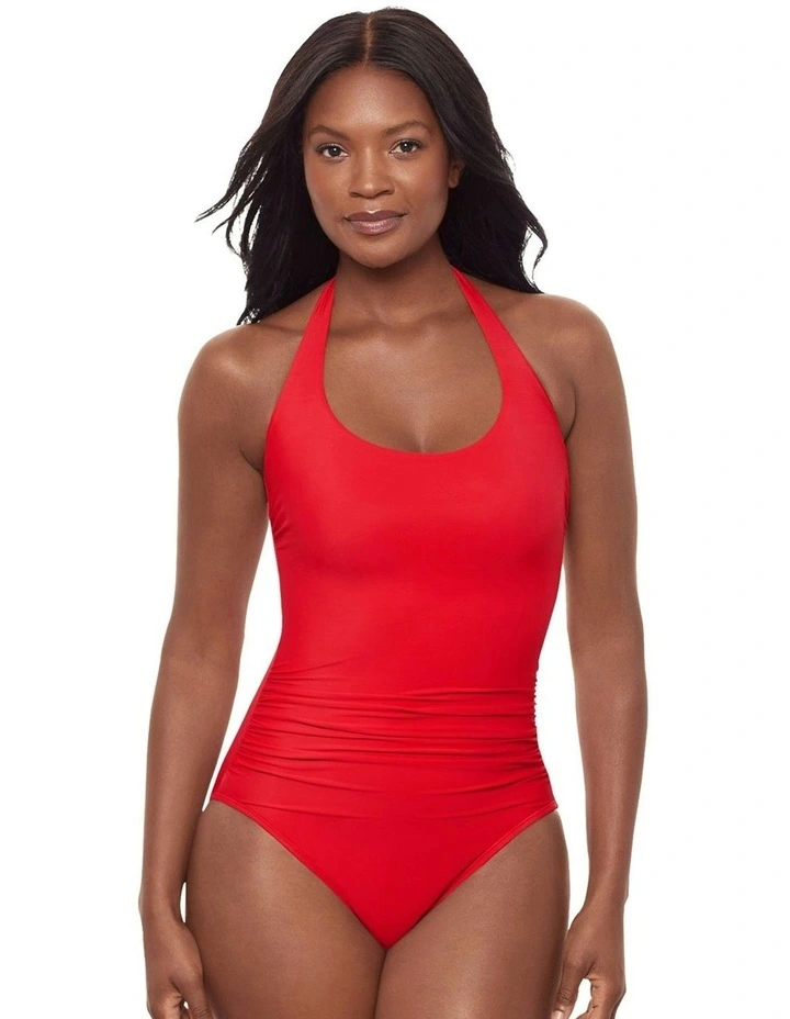 Rock Solid Utopia Wired Halter One-Piece Shaping Swimsuit in Orange image 1