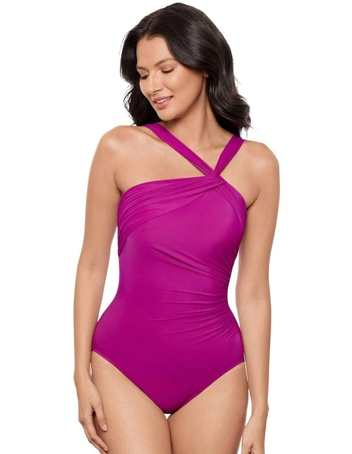 Rock Solid Europa Asymmetric Underwire Shaping Swimsuit in Pink image 1