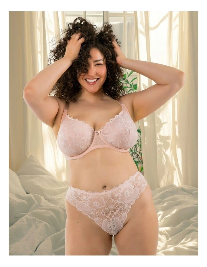 Luxlacy Unlined Wired Lace Bra with Side Support in Dessert Flower image 3