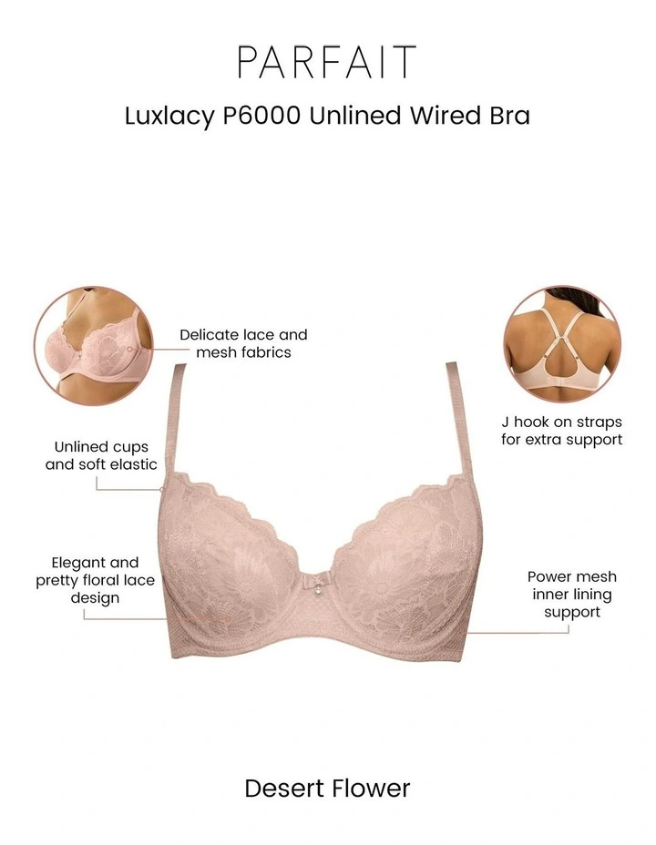 Luxlacy Unlined Wired Lace Bra with Side Support in Dessert Flower image 7