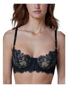 Entice Wired Sheer Lace Balconette Bra in Black