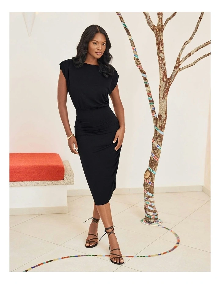 Bali Blouse Top Midi Shaping Dress in Black image 3