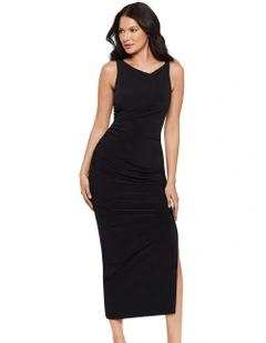 Midi Bodycon Shaping Dress With Side Slit in Black