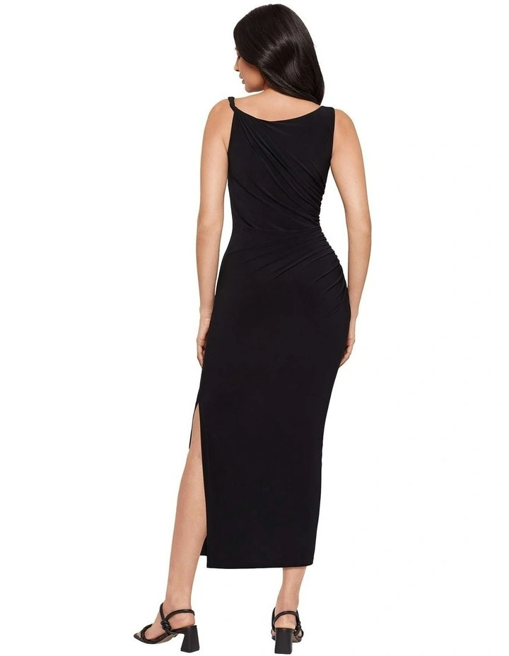 Midi Bodycon Shaping Dress With Side Slit in Black image 2