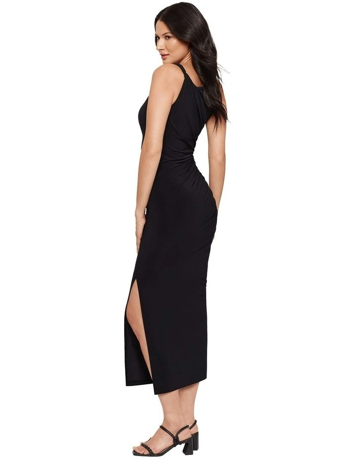 Midi Bodycon Shaping Dress With Side Slit in Black image 4