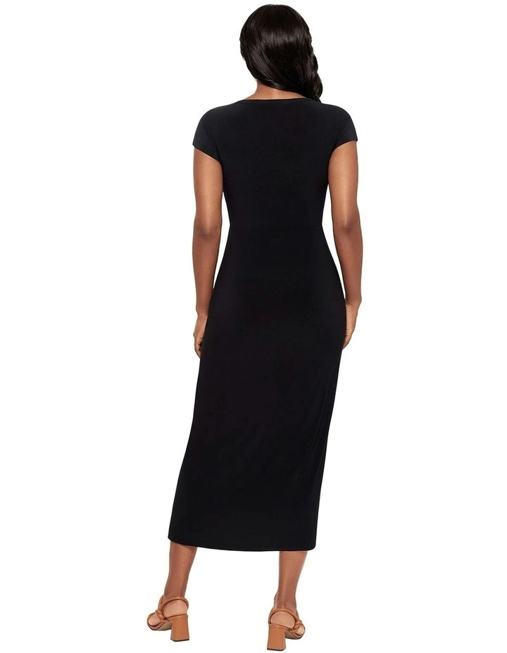 Loki Cinched Wrap Waist Midi Shaping Dress in Black image 4