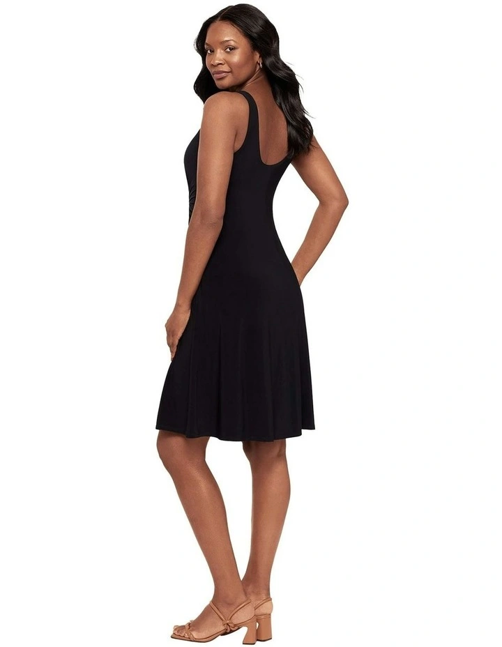 Remi Fit and Flair Gathered Waist Shaping Dress in Black image 2
