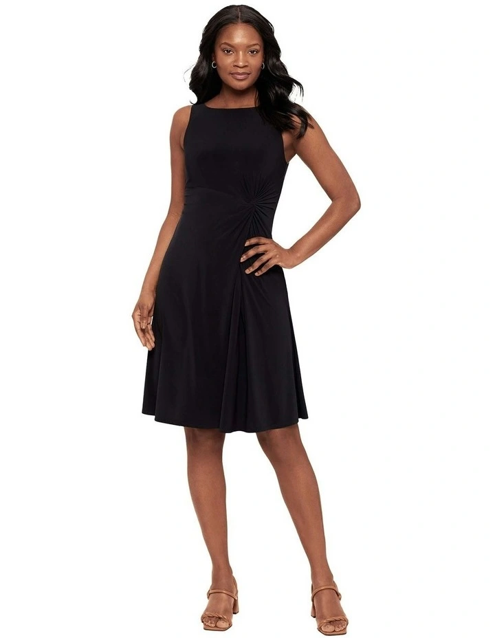 Remi Fit and Flair Gathered Waist Shaping Dress in Black image 5