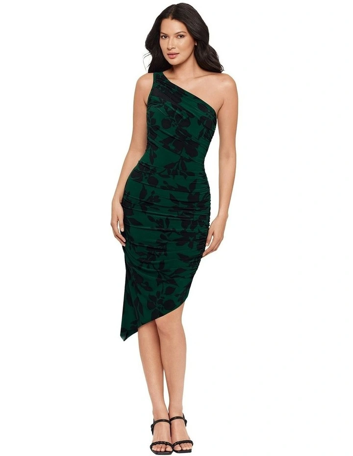 Petalos Print Jeni Midi One Shoulder Asymmetric Shaping Dress in Black Multi image 5