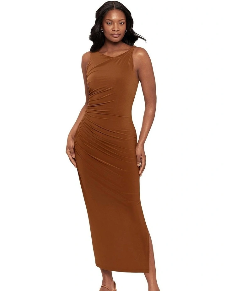 Maxi Bodycon Shaping Dress With Side Slit in Bronze image 1