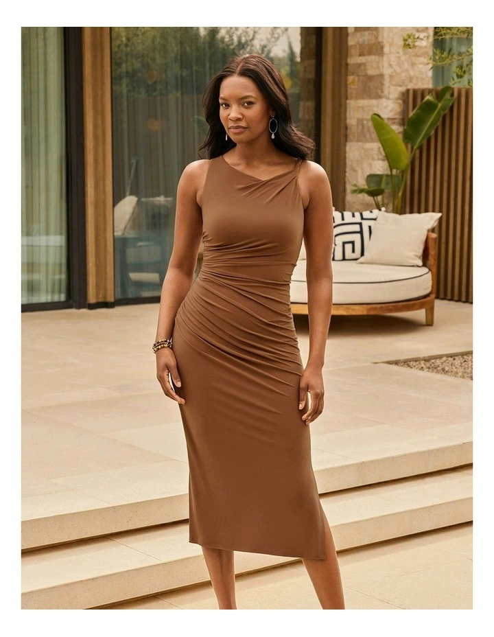 Maxi Bodycon Shaping Dress With Side Slit in Bronze image 3