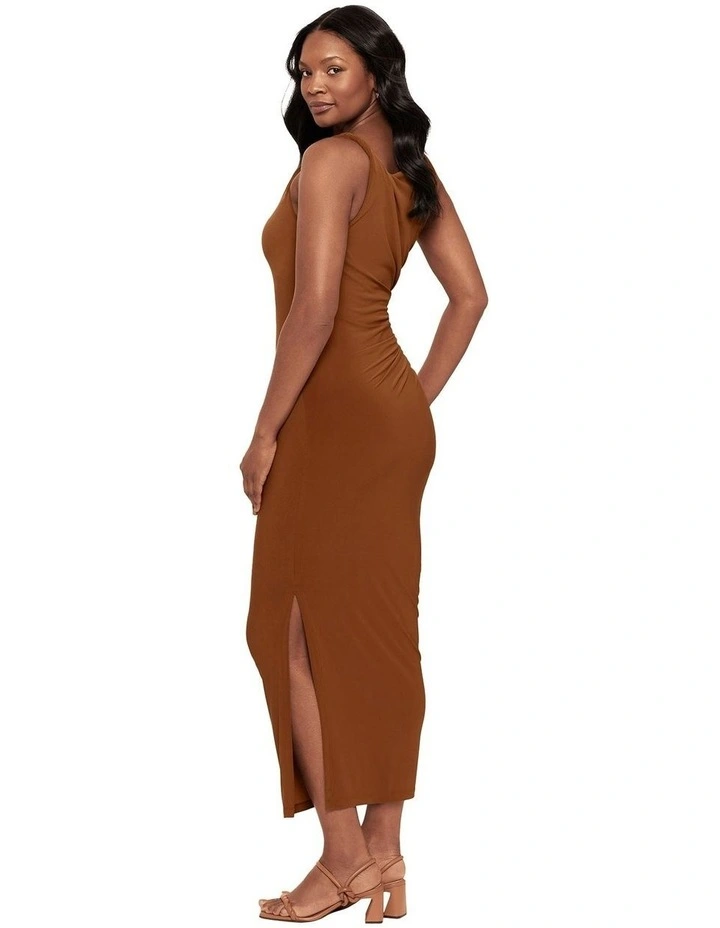 Maxi Bodycon Shaping Dress With Side Slit in Bronze image 4