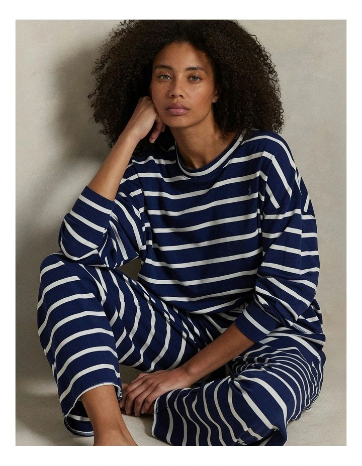 Club Terry Long Sleeve Cotton Jersey Pyjama Set in Sailing Stripe image 3